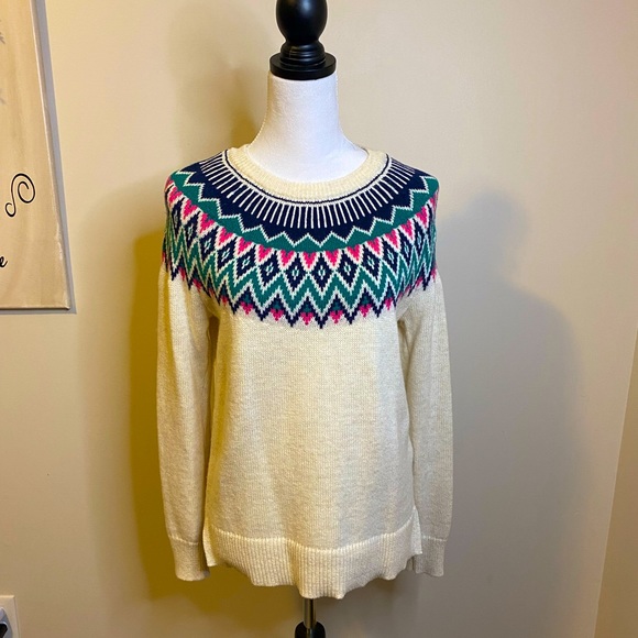 Old Navy Sweaters - Old Navy Fair Isle Sweater - Ivory w/Pink, Blue and Green - Size Small - NWOT